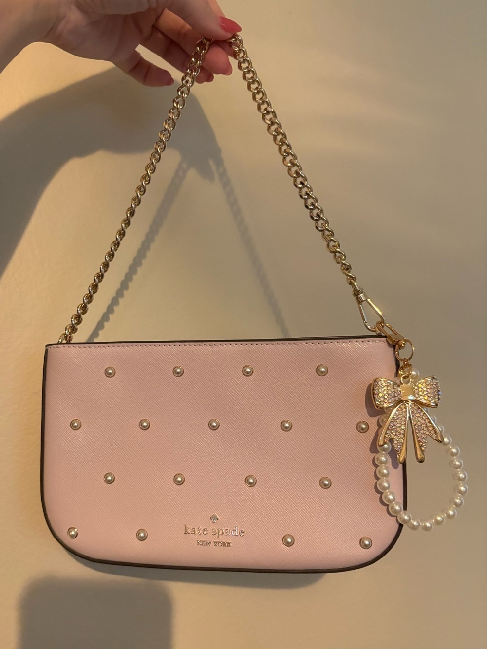 Kate Spade Madison Studded Pearl Chain Strap Pochette in Lilac Moonlight NWOT